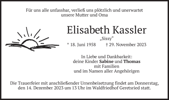 Traueranzeige von Elisabeth Kassler von merkurtz