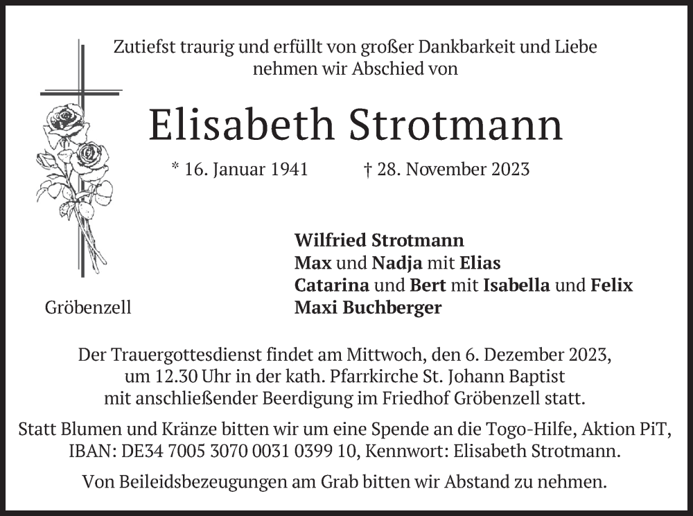  Traueranzeige für Elisabeth Strotmann vom 02.12.2023 aus merkurtz