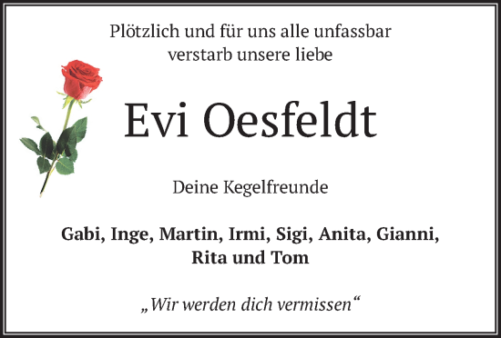Traueranzeige von Evi Oesfeldt von merkurtz