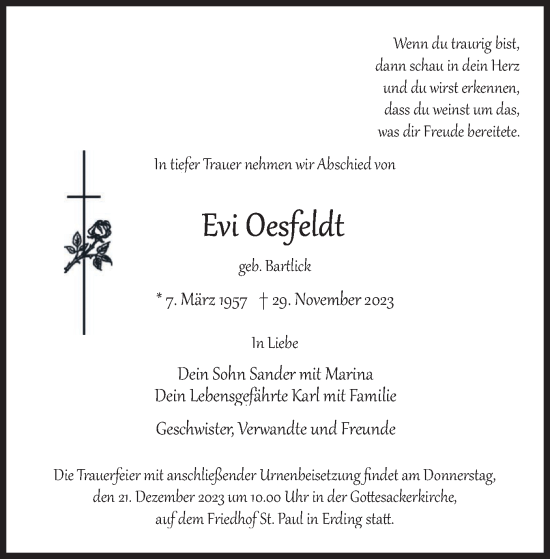 Traueranzeige von Evi Oesfeldt von merkurtz