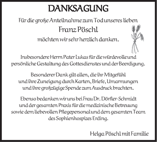 Traueranzeige von Franz Pöschl von merkurtz