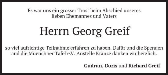 Traueranzeige von Georg Greif von merkurtz