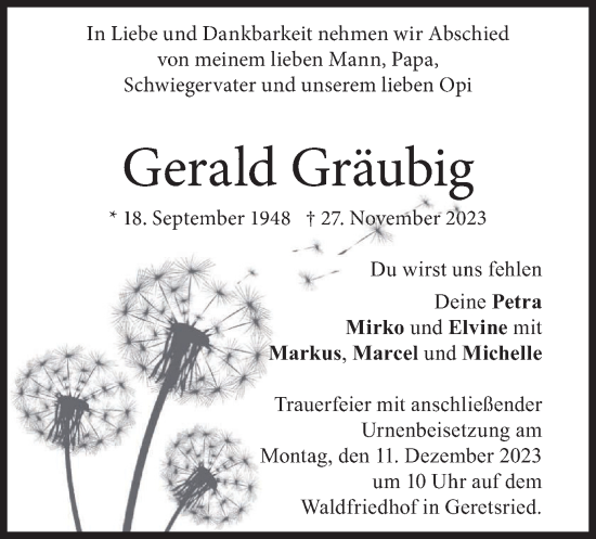 Traueranzeige von Gerald Gräubig von merkurtz