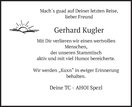 Traueranzeige von Gerhard Kugler von merkurtz