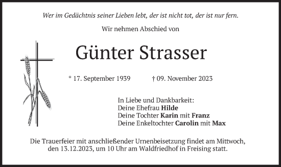 Traueranzeige von Günter Strasser von merkurtz
