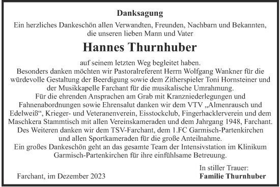 Traueranzeige von Hannes Thurnhuber
