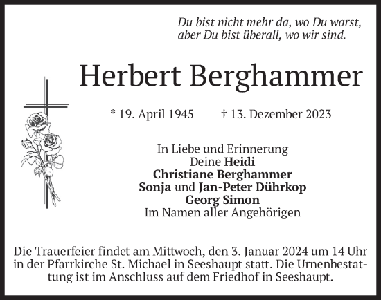 Traueranzeige von Herbert Berghammer von merkurtz