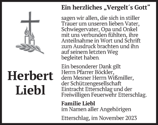 Traueranzeige von Herbert Liebl von merkurtz