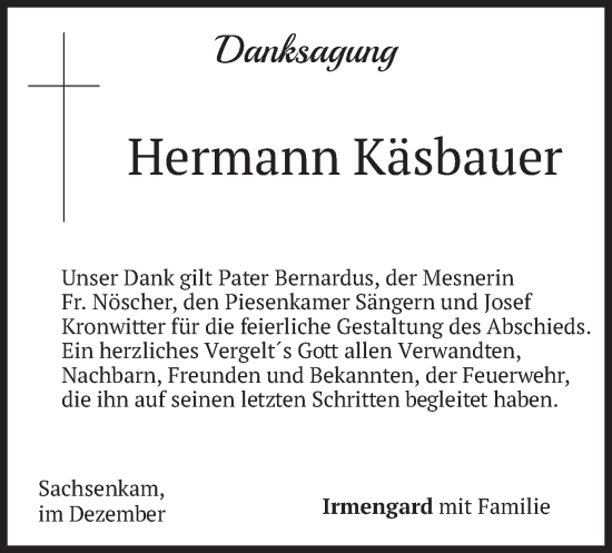 Traueranzeige von Hermann Käsbauer von merkurtz