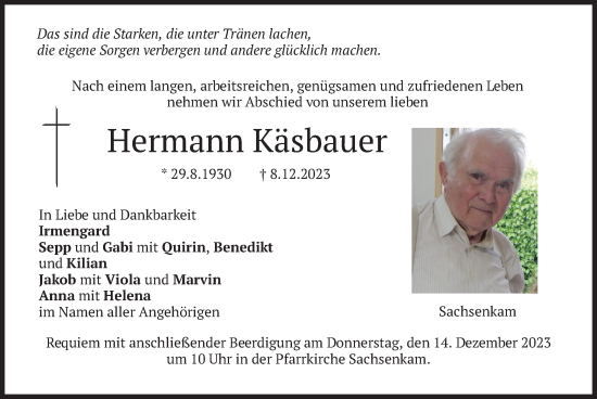 Traueranzeige von Hermann Käsbauer von merkurtz