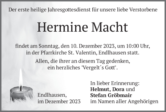 Traueranzeige von Hermine Macht von merkurtz