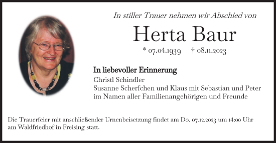 Traueranzeige von Herta Baur von merkurtz