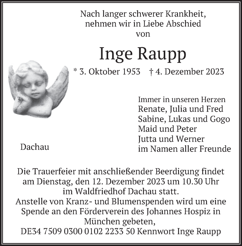  Traueranzeige für Inge Raupp vom 09.12.2023 aus merkurtz