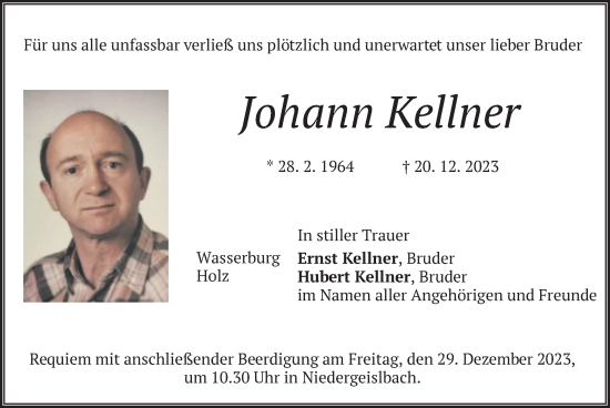 Traueranzeigen Von Johann Kellner | Trauer.merkur.de