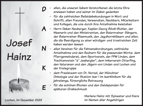 Traueranzeige von Josef Hainz von merkurtz