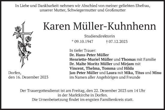 Traueranzeige von Karen Müller-Kuhnhenn von merkurtz