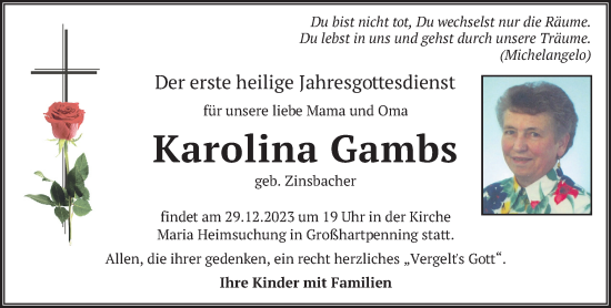 Traueranzeige von Karolina Gambs von merkurtz