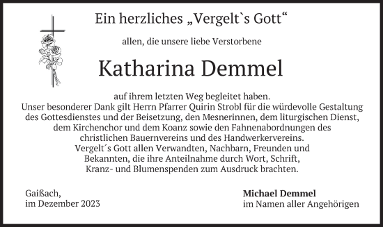Traueranzeige von Katharina Demmel von merkurtz
