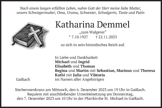 Traueranzeige von Katharina Demmel von merkurtz