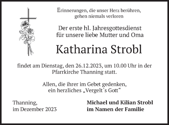 Traueranzeige von Katharina Strobl von merkurtz