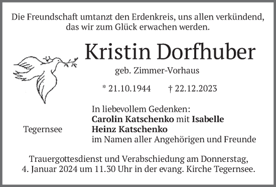 Traueranzeige von Kristin Dorfhuber von merkurtz