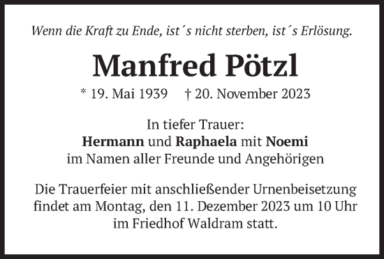 Traueranzeige von Manfred Pötzl von merkurtz