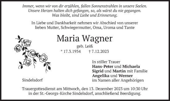 Traueranzeigen Von Maria Wagner | Trauer.merkur.de