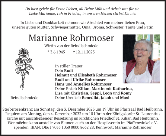 Traueranzeige von Marianne Rohrmoser von merkurtz