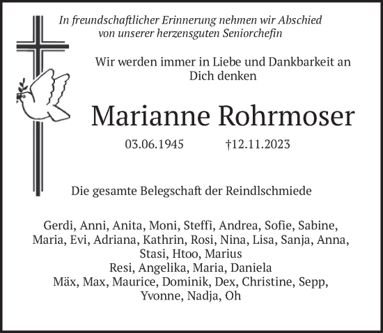 Traueranzeige von Marianne Rohrmoser von merkurtz