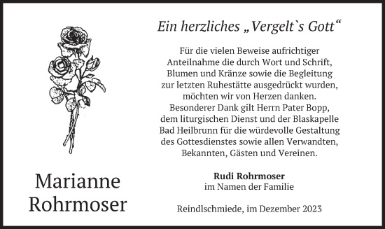 Traueranzeige von Marianne Rohrmoser von merkurtz