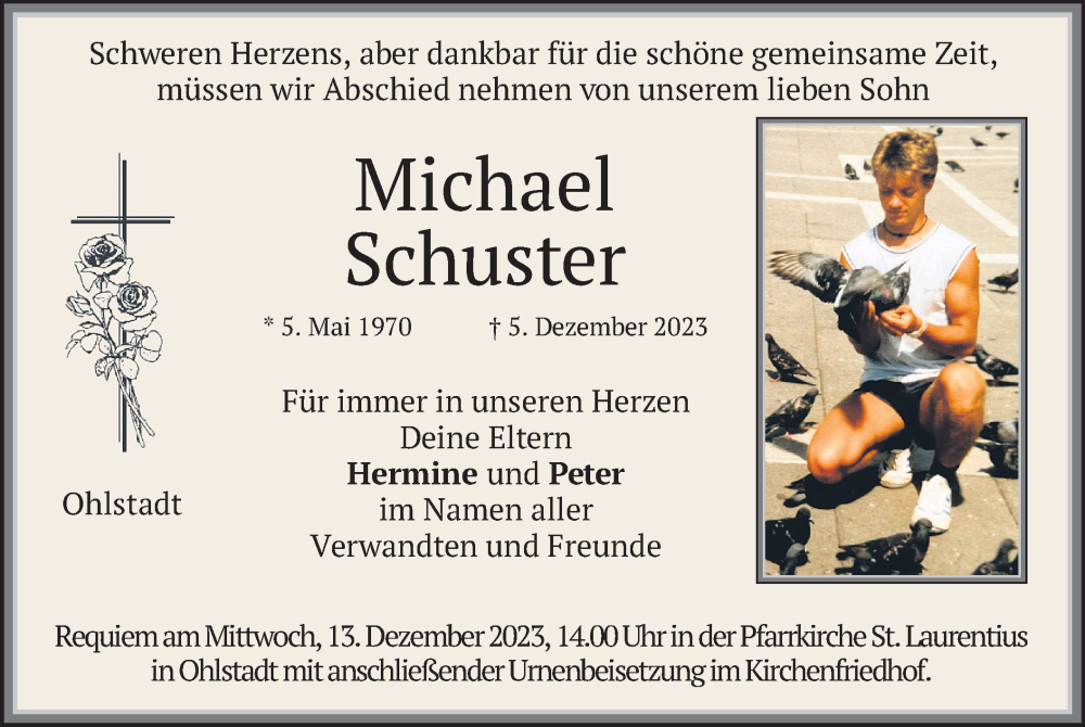  Traueranzeige für Michael Schuster vom 09.12.2023 aus merkurtz