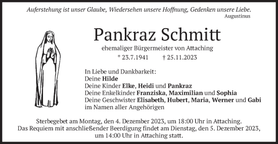 Traueranzeige von Pankraz Schmitt von merkurtz