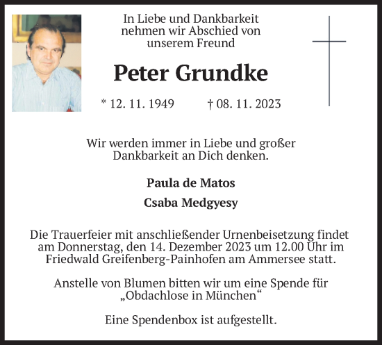 Traueranzeige von Peter Grundke von merkurtz