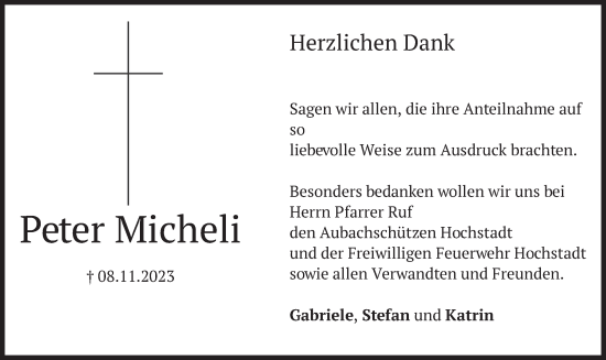 Traueranzeige von Peter Micheli von merkurtz
