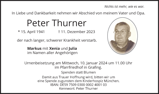 Traueranzeige von Peter Thurner von merkurtz