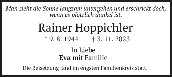 Traueranzeige von Rainer Hoppichler von merkurtz