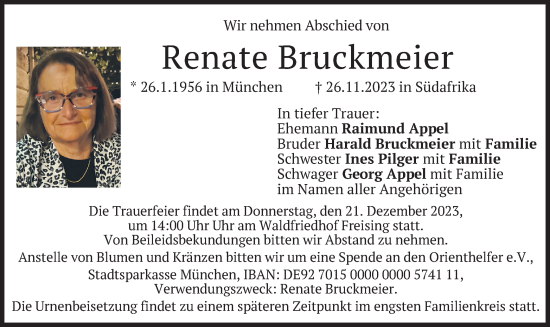 Traueranzeige von Renate Bruckmeier von merkurtz