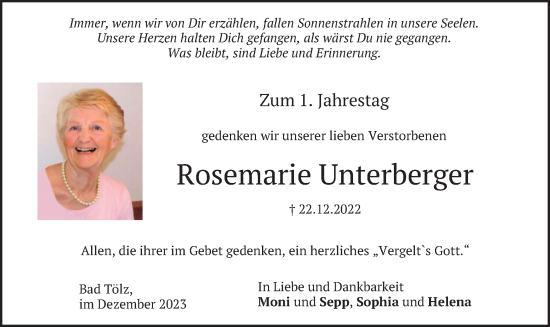 Traueranzeige von Rosemarie Unterberger von merkurtz