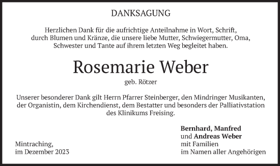 Traueranzeige von Rosemarie Weber von merkurtz