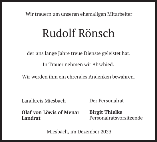 Traueranzeige von Rudolf Rönsch von merkurtz
