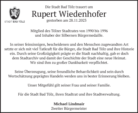 Traueranzeige von Rupert Wiedenhofer von merkurtz