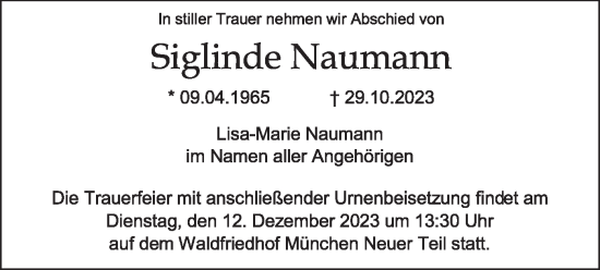 Traueranzeige von Siglinde Naumann von merkurtz