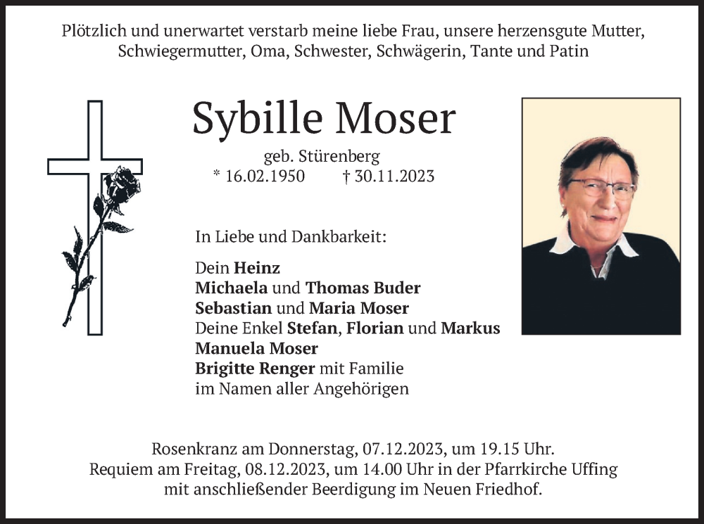  Traueranzeige für Sybille Moser vom 02.12.2023 aus merkurtz