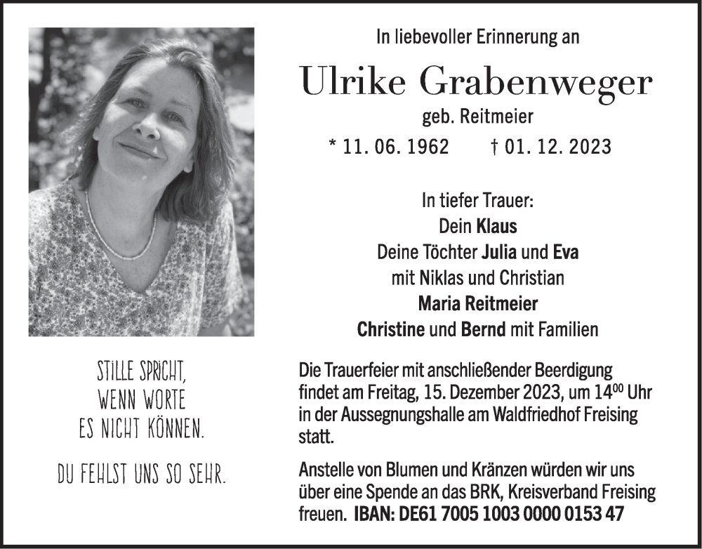  Traueranzeige für Ulrike Grabenweger vom 09.12.2023 aus merkurtz