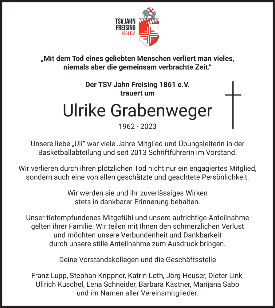  Traueranzeige für Ulrike Grabenweger vom 12.12.2023 aus merkurtz