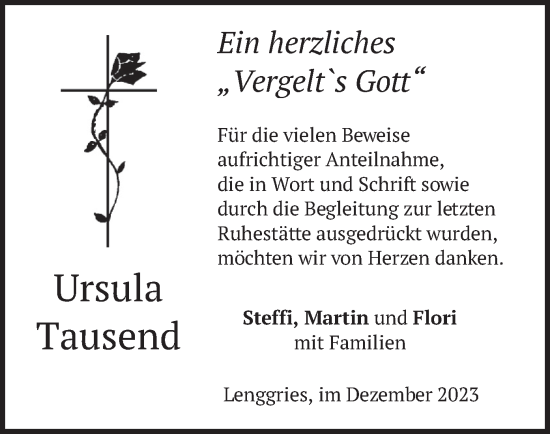 Traueranzeige von Ursula Tausend von merkurtz