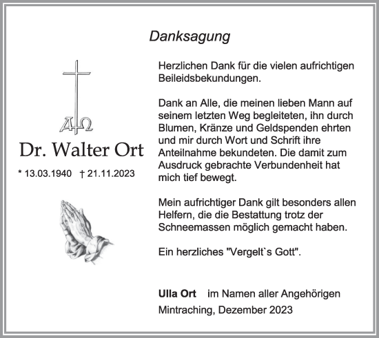 Traueranzeige von Walter Ort von merkurtz