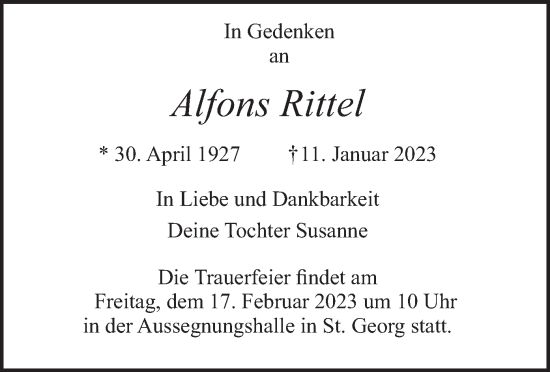 Traueranzeige von Alfons Rittel von merkurtz