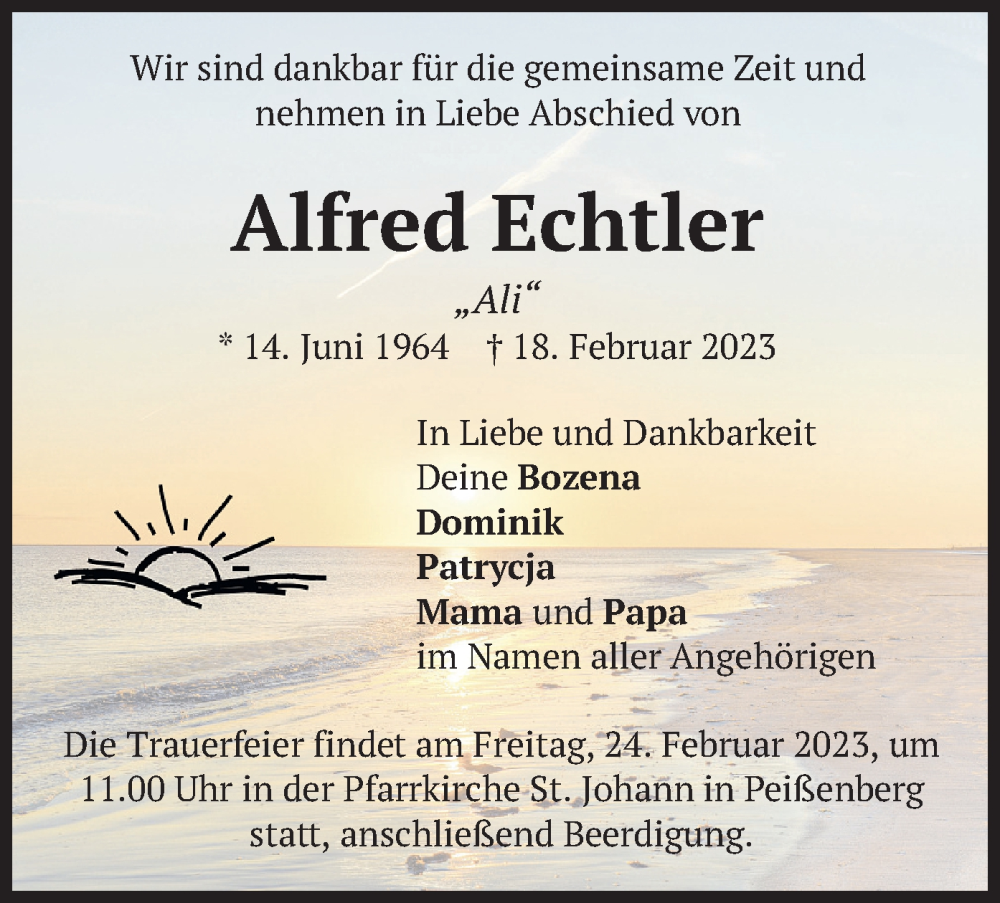  Traueranzeige für Alfred Echtler vom 21.02.2023 aus merkurtz