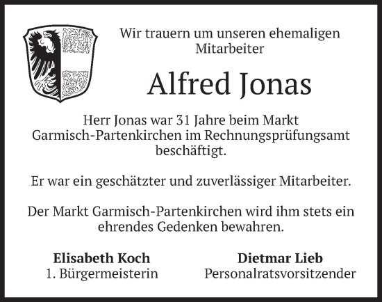 Traueranzeige von Alfred Jonas von merkurtz